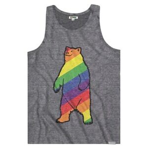 Tipsy Elves Gay Bear Don't Care Tank Top Small Grey Pride Rainbow Graphic Tee